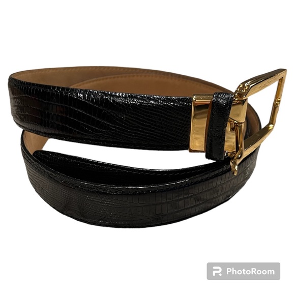 Elegant genuine lizard skin belt gold buckle Made in Italy 40 excellent!! - Picture 3 of 7
